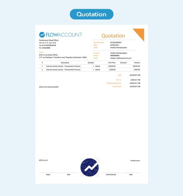 Quotation document in Thailand