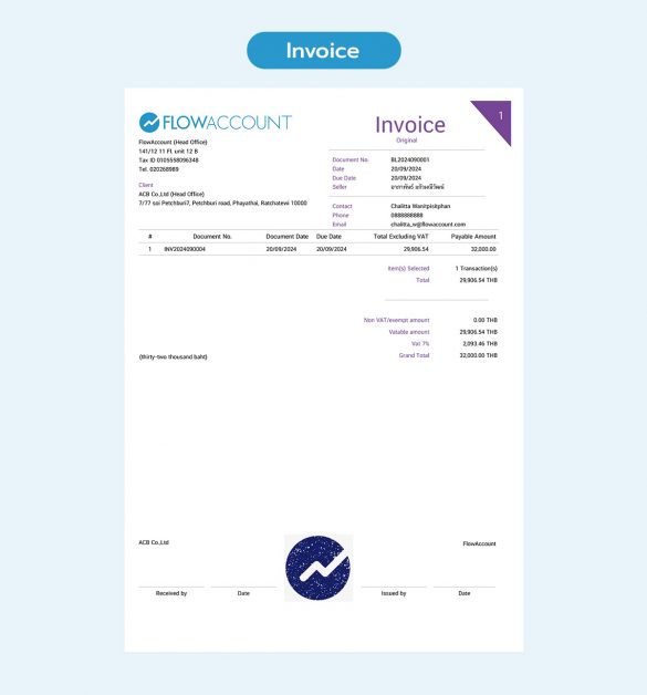 Invoice in Thai business